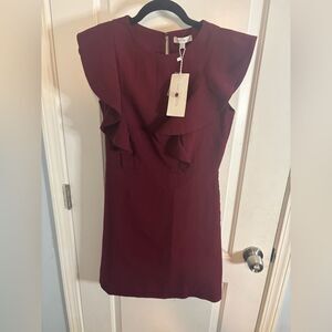 Lucy Paris Sleeveless ruffled Wine red mini cocktail Dress size xs NWT